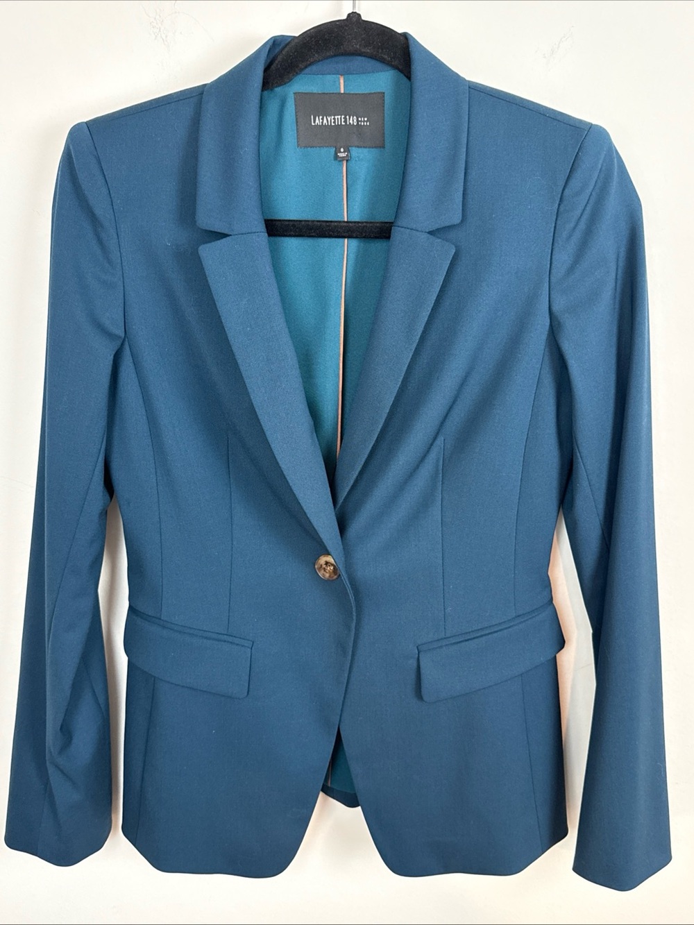 Lafayette 148 New York Teal Wool Blazer Jacket Size 0